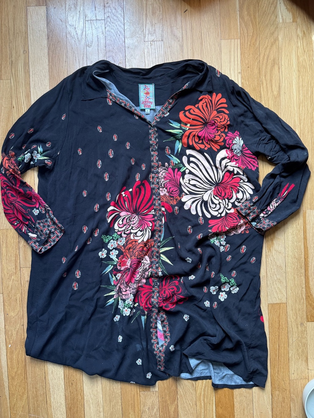 Johnny Was Black and Floral Dress